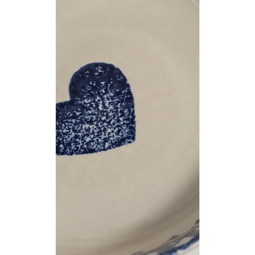 Vintage Tienshan Folk Craft Hearts Blue Spongeware Bowl Country 90s